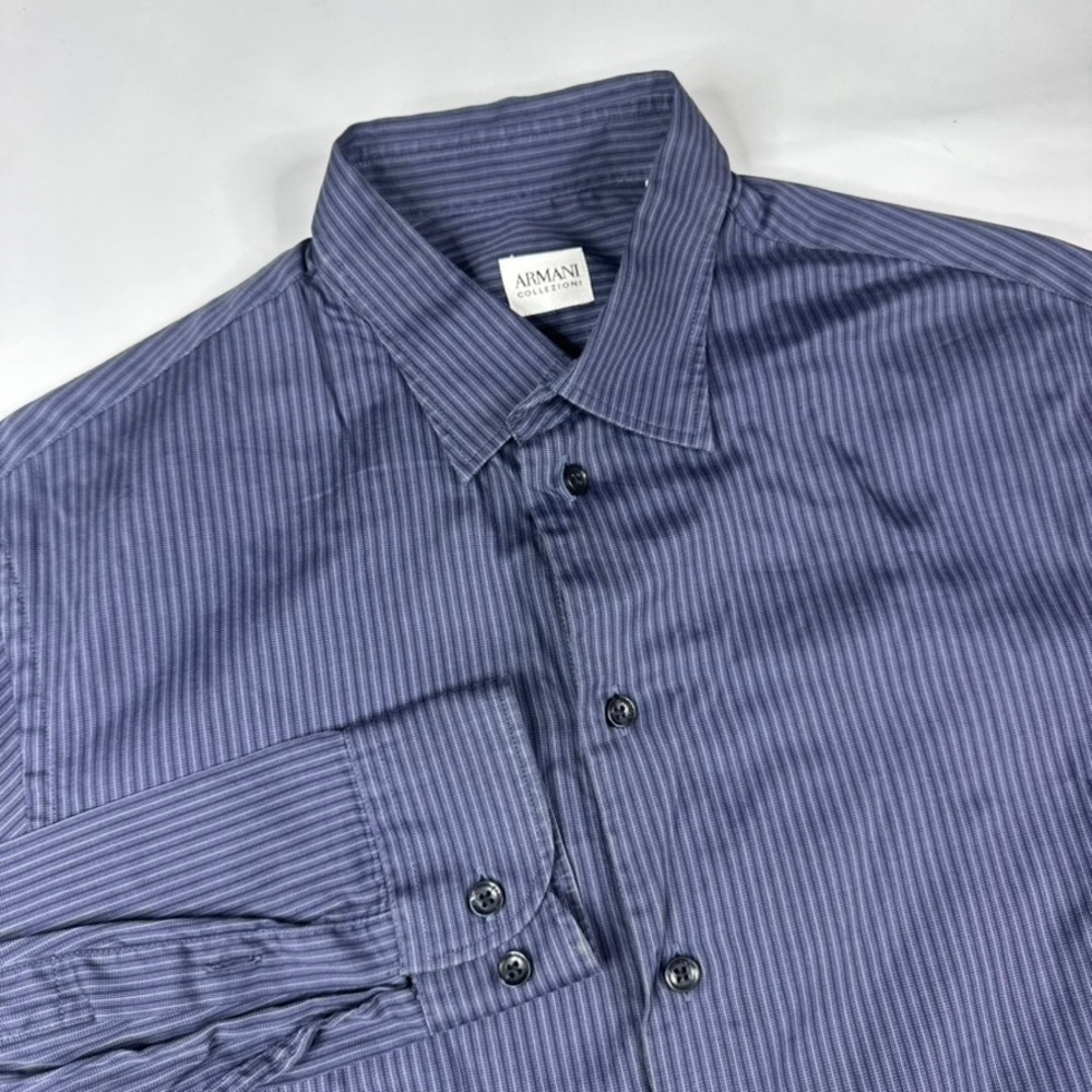 Armani Collezioni Button Down Mens Medium Blue Purple Striped Long Sleeve Shirt